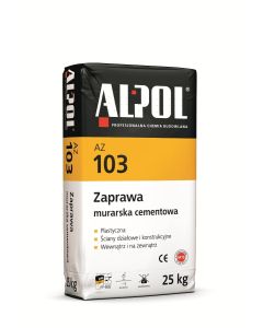 Alpol AZ-103 Zaprawa murarska cementowa kl. M10 25kg 48szt./pal. (P-AL-ZU-103-25WO) Chemia budowlana