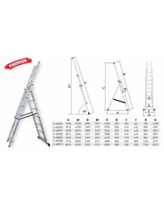 STALCO Drabina aluminiowa przemysłowa 3x11 stopni wysokość całkowita 6,60m (S-40563)
